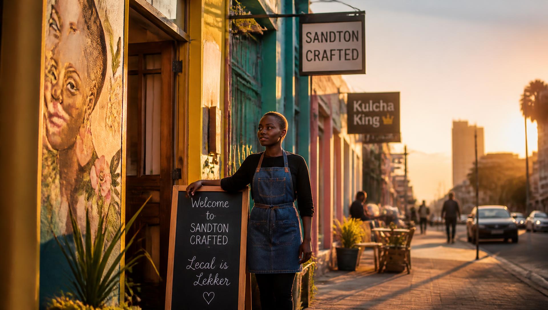 Colourful South African small business street at golden hour