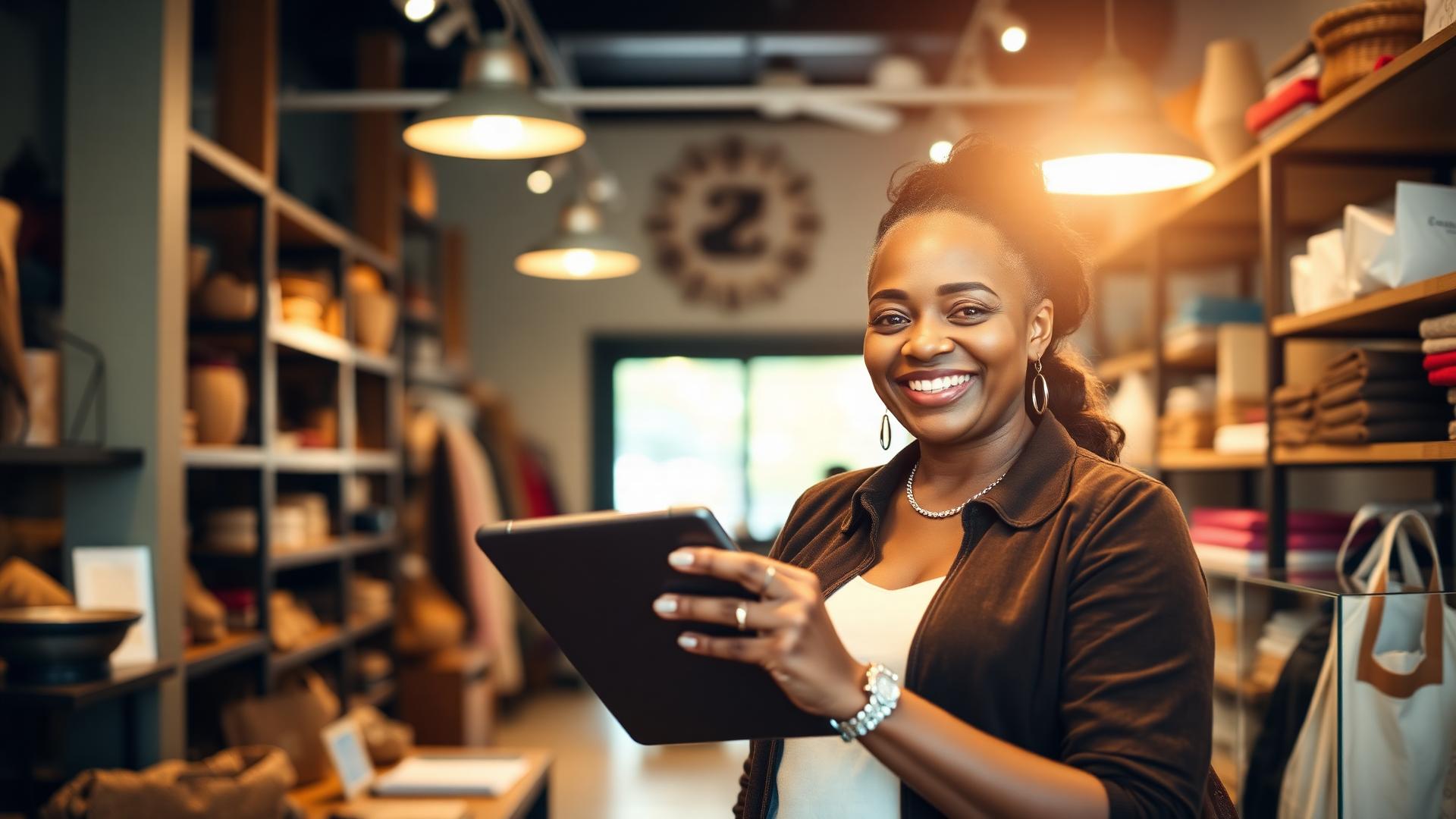 South African small business owner in her shop